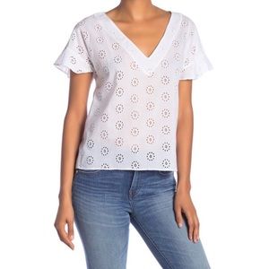 Nwt madewell white eyelet cutout floral ru…